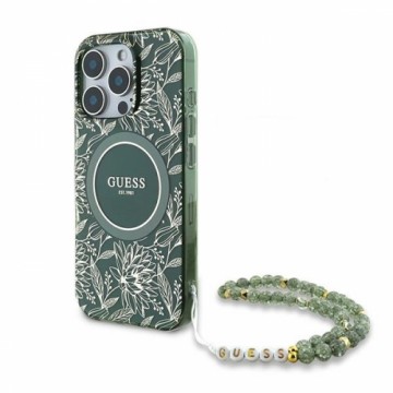 Guess GUHMP16LHCPOFPA iPhone 16 Pro 6.3" zielony|green hardcase IML Flowers Allover Electro With Pearl Strap MagSafe