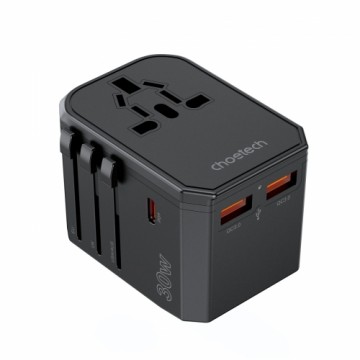 Choetech PD6041 USB-C USB-A PD 30W Travel Charger with 4 US EU UK AU Plugs - Black