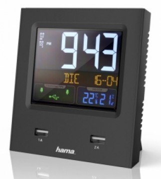 Hama Dual-USB Radio Alarm Clock with LED Colour Display and USB Charging function