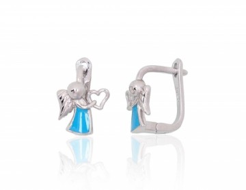 Silver earrings with 'english' lock #2204097(PRh-Gr)_ML-LB, Silver 925°, Rhodium (Plating), Jewelery enamel, 1.3 gr.