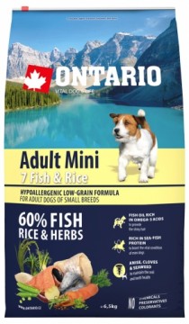 Dry food for dogs - Ontario Dog Adult Mini Fish and Rice, 6.5 kg