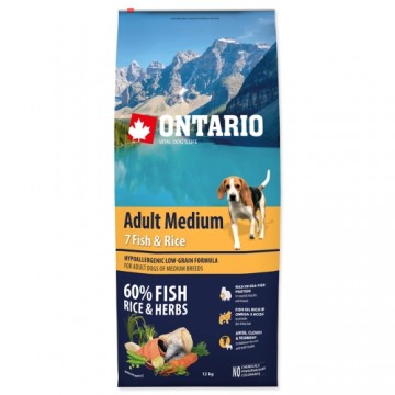 Dry food for dogs - Ontario Dog Adult Medium Fish and Rice, 12 kg