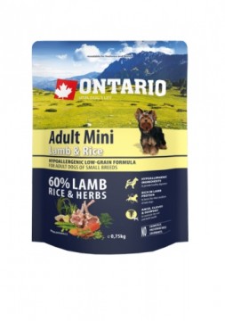 Dry food for dogs - Ontario Dog Adult Mini Lamb and Rice, 0.75kg