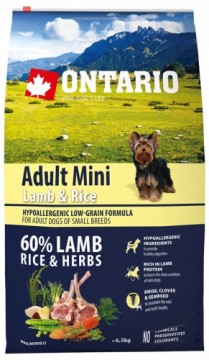 Sausa barība suņiem - Ontario Dog Adult Mini Lamb and Rice, 6.5 kg