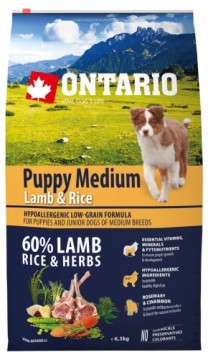 Sausa barība kucēniem - Ontario Dog Puppy Medium Lamb and Rice, 6.5 kg