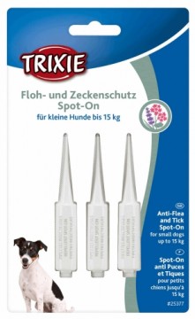 Pilieni pret blusām, ērcēm suņiem : Trixie Spot On flea and tick protection for small dogs, 3×1.5ml