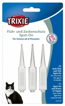 Bio pilieni pret parazītiem kaķiem : Trixie Spot:On flea and tick protection for cats , 3 × 1 ml