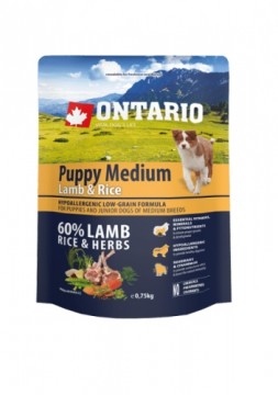 Sausā barība kucēniem - Ontario Dog Puppy Medium Lamb and Rice, 0.75kg