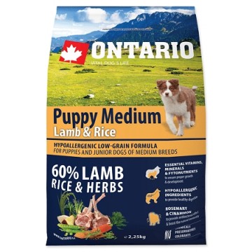 Dry food for puppies - Ontario Dog Puppy Medium Lamb and Rice, 2.25kg