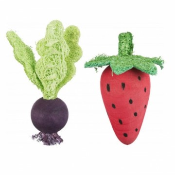 Accessories for rodent cages : Trixie Set of strawberry|beetroot, wood|loofah, 6|9 cm.