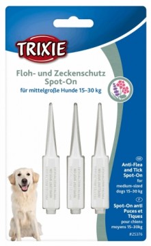 Flea, tick protection drops for dogs : Trixie Spot On flea and tick protection for medium, sized , 3×5ml