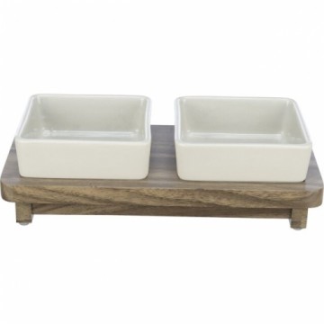 Bļoda dzīvniekiem, keramika : Trixie CityStyle bowl set, ceramic|MDF, 2 × 0.2 l|10 × 10 cm|24 × 4 × 12 cm, grey|brown