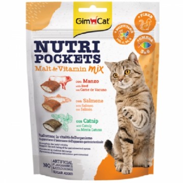 Корм для кошек : GIMBORN Nutri Pockets Солодовая витаминная смесь с говядиной, лососем, кошачьей мятой, 150 гр.