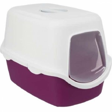 Closed cat litter tray : Trixie Vico cat litter tray, with hood, 40 × 40 × 56 cm, berry|white