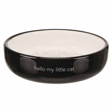 Animal bowl, ceramic : Trixie Hello my little cat bowl, flat, ceramic, 0.3 l|ø 15 cm, black|white