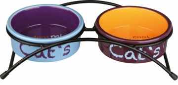 Trixie Eat on Feet ceramic bowl set, 2 × 0.3 l|ø 12 cm, light blue|orange|purple