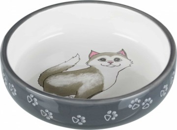 Cat bowl for short nosed breeds, ceramic : Trixie Cat bowl for short nosed breeds, ceramic, 0.3 l|ø 15 cm, grey|white