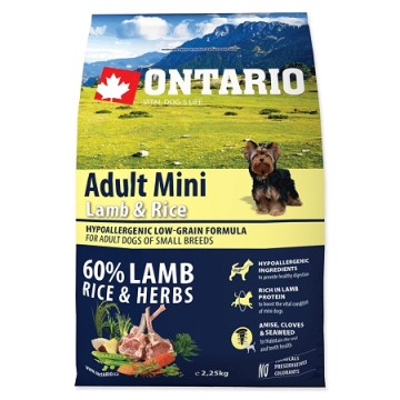 Dry food for dogs - Ontario Dog Adult Mini Lamb and Rice, 2.25kg