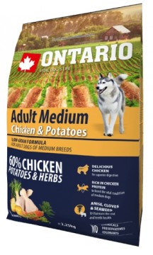 Сухой корм для собак - Ontario Dog Adult Medium Chicken and Potatoes, 2,25 кг