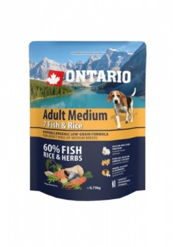 Sausa barība suņiem - Ontario Dog Adult Medium Fish and Rice, 750 gr