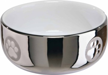 Cat bowl, ceramic : Trixie Cat bowl, ceramic, 0.3 l|ø 11 cm, silver|white