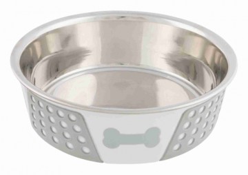 Bļoda dzīvniekiem, metāls : Trixie Stainless steel bowl with silicone, 1.4 l|ø 21 cm, white|grey