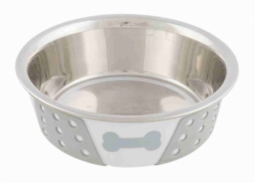 Animal bowl, metal : Trixie Stainless steel bowl with silicone, 0.4 l|ø 14 cm, white|grey