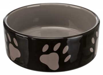 Animal bowl, ceramic : Trixie Ceramic bowl, with paw prints, 0.3 l|ø 12 cm, brown|cream