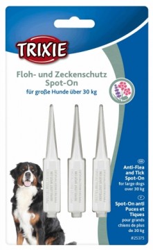 Pilieni pret blusām, ērcēm suņiem : Trixie Spot On flea and tick protection for large dogs, 3×5ml