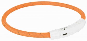 Reflective dog collar - Trixie Flash light ring USB, XS-S: 35 cm|ø 7 mm, orange