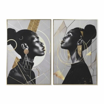 Canvas Home ESPRIT Black Golden polystyrene Canvas Lady 82 x 3,5 x 122 cm (2 Units)