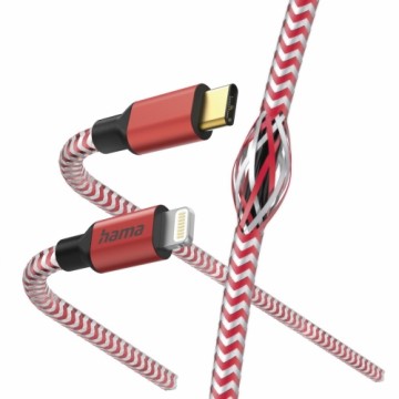 Hama 00201562 Reflective Charging Cable, USB-C - Lightning 1.5m Nylon red