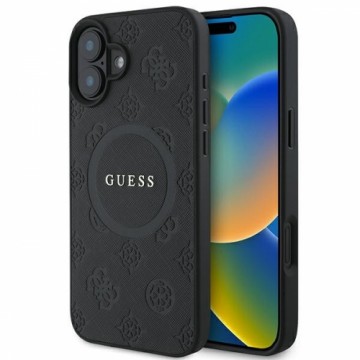 Guess GUHMP16SPSAPSMEK iPhone 16 6.1" czarny|black hardcase Saffiano Peony Classic Logo MagSafe