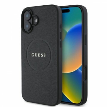 Guess GUHMP16SPGHSMMK iPhone 16 6.1" czarny|black hardcase Grained Gold Ring MagSafe