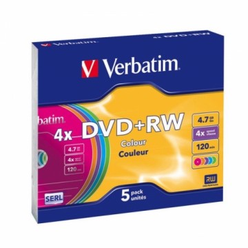 Verbatim Matricas DVD+RW 4.7GB 4x Colour Papildus Aizsardzība / 5gb. Slim iepakojums