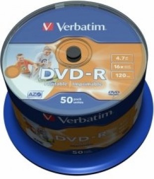 Verbatim Matricas DVD-R AZO  4.7GB 16x Wide Printable non ID,50 Pack Spindle