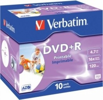 Verbatim Blank  DVD+R AZO  4.7GB 16x Printable ID Branded, 10 Pack Jewel