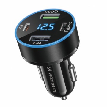 Wozinsky WDCCB Car Charger with Display 50W 2xUSB-C | 2xUSB-A - Black