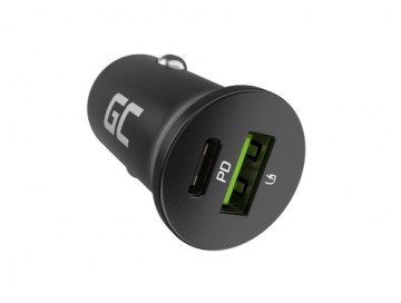 Green Cell GC CADM-GC-38AC - USB-Ladegeraet 38 W 1x USB-C USB-A schwarz Flashlight, GPS, Headphones, Mobile phone, Navigator, Other, Portable speaker, Power bank, Smartphone, Smartwatch, Tablet, Universal Black Cigar lighter Fast charging Auto, Indoor