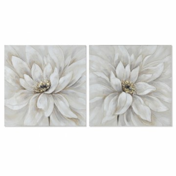 Painting Home ESPRIT White Canvas MDF Wood Flower Romantic 80 x 3 x 80 cm (2 Units)