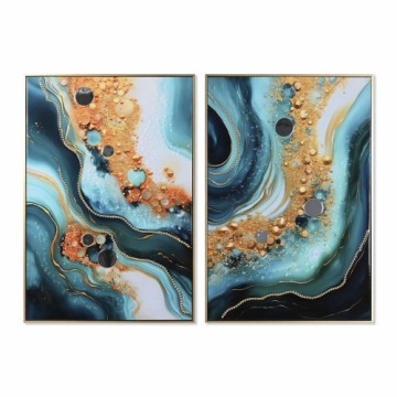 Painting Home ESPRIT Blue Golden polystyrene Canvas Modern Lacquered 62 x 4 x 92 cm (2 Units)