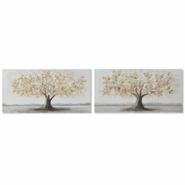 Painting Home ESPRIT Golden Canvas MDF Wood Tree Traditional 120 x 3 x 60 cm (2 Units)