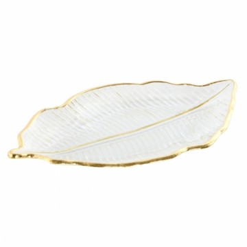 Centerpiece Home ESPRIT Transparent Golden Tropical Leaf of a plant 27 x 15 x 2 cm