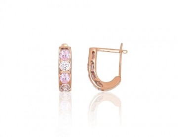 Gold earrings with 'english' lock #1201493(Au-R)_CZ+CZ-PI, Red Gold 585°, Zirkons, 0.75 gr.