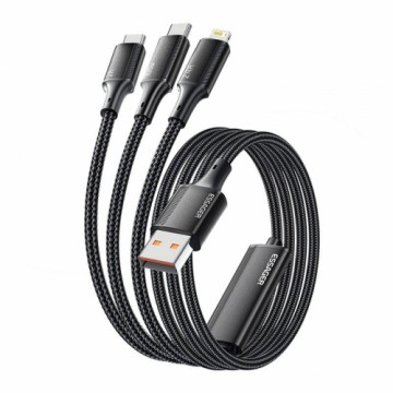 USB-A 3in1 cable, Essager, EXCMTL-JJ01-P, USB-C|Lightning|Micro, 100W, 1.2m (black)