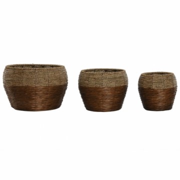 Set of Planters Home ESPRIT Natural Metal Fibre Tropical 32 x 32 x 23 cm