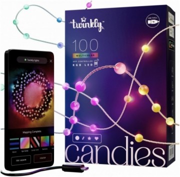 Twinkly Candies – 100 Lampki w kształcie pereł RGB LEDs, zielony przewód, USB-C