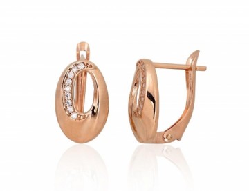 Gold earrings with 'english' lock #1201483(Au-R)_CZ, Red Gold 585°, Zirkons, 2.21 gr.