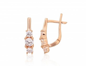 Gold earrings with 'english' lock #1201480(Au-R)_CZ, Red Gold 585°, Zirkons, 1.94 gr.