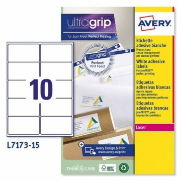 Līmes/Etiķetes Avery Ultragrip 15 Loksnes 99,1 x 57 mm Balts